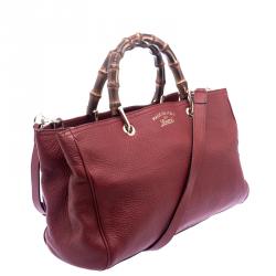 مملوكة مسبقًا حقيبة يد غوتشي شوبر يد علوية بامبو جلد حمراء