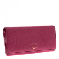 Pre Owned Gucci Pink Pebbled Leather Continental Wallet