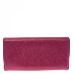 Pre Owned Gucci Pink Pebbled Leather Continental Wallet