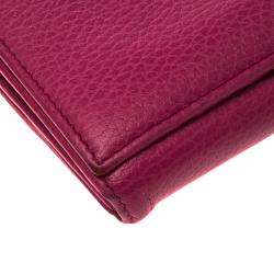 Pre Owned Gucci Pink Pebbled Leather Continental Wallet