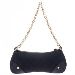 Pre Owned Gucci Black GG Canvas Nailbit Pochette