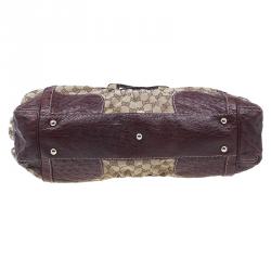 Pre Owned Gucci Brown Monogram Canvas Ostrich Leather Large Queen Top Handle Bag