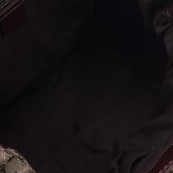 Pre Owned Gucci Brown Monogram Canvas Ostrich Leather Large Queen Top Handle Bag