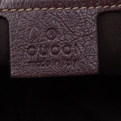 Pre Owned Gucci Brown Monogram Canvas Ostrich Leather Large Queen Top Handle Bag