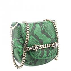 Pre Owned Gucci Green Python Tigrette Chain Shoulder Bag