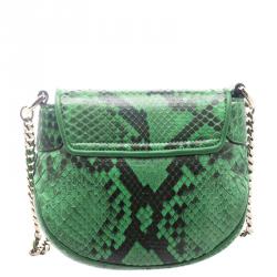 Pre Owned Gucci Green Python Tigrette Chain Shoulder Bag