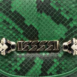 Pre Owned Gucci Green Python Tigrette Chain Shoulder Bag