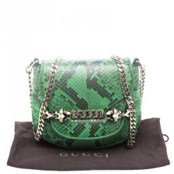 Pre Owned Gucci Green Python Tigrette Chain Shoulder Bag