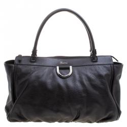 Pre Owned Gucci Dark Brown Leather D Ring Tote