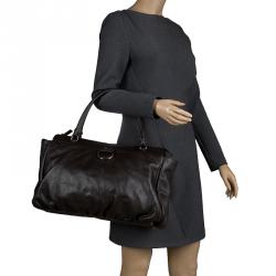 Pre Owned Gucci Dark Brown Leather D Ring Tote