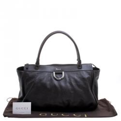 Pre Owned Gucci Dark Brown Leather D Ring Tote