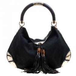Pre Owned Gucci Black GG Canvas Large Indy Top Handle Bag