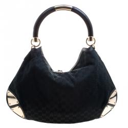 Pre Owned Gucci Black GG Canvas Large Indy Top Handle Bag