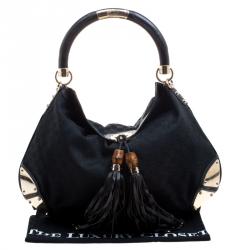 Pre Owned Gucci Black GG Canvas Large Indy Top Handle Bag
