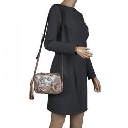 Pre Owned Gucci Metallic Beige Python Small Soho Disco Shoulder Bag