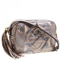 Pre Owned Gucci Metallic Beige Python Small Soho Disco Shoulder Bag