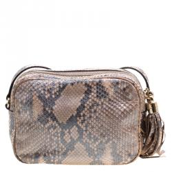 Pre Owned Gucci Metallic Beige Python Small Soho Disco Shoulder Bag