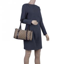 Pre Owned حقيبة يد بوسطن غوتشي جوي كانفاس مونوجرامي بني قصيرة