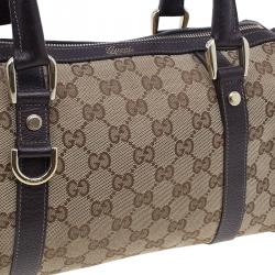 Pre Owned حقيبة يد بوس�طن غوتشي جوي كانفاس مونوجرامي بني قصيرة