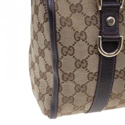 Pre Owned حقيبة يد بوسطن غوتشي جوي كانفاس مونوجرامي بني قصيرة