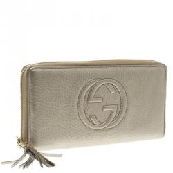 Gucci Metallic Grey Leather Soho Zip Around Wallet