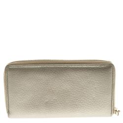 Gucci Metallic Grey Leather Soho Zip Around Wallet