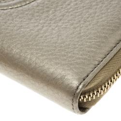 Gucci Metallic Grey Leather Soho Zip Around Wallet