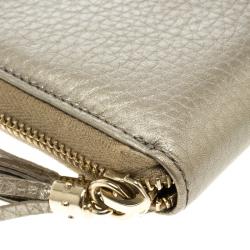 Gucci Metallic Grey Leather Soho Zip Around Wallet