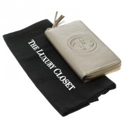 Gucci Metallic Grey Leather Soho Zip Around Wallet