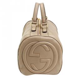 Pre Owned Gucci Beige Leather Soho Boston Bag