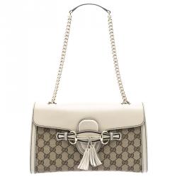 Pre Owned Gucci Beige GG Canvas/Leather Medium Emily Chain Shoulder Bag
