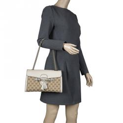 Pre Owned Gucci Beige GG Canvas/Leather Medium Emily Chain Shoulder Bag