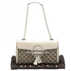 Pre Owned Gucci Beige GG Canvas/Leather Medium Emily Chain Shoulder Bag