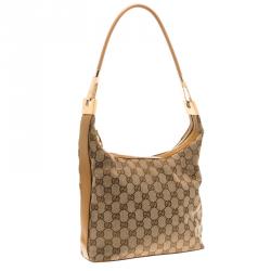 Pre Owned Gucci Beige/Tan GG Canvas Small Vintage Hobo