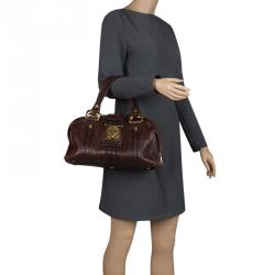 Pre Owned Gucci Dark Brown Guccissima Leather Aviatrix Boston Bag