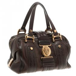 Pre Owned Gucci Dark Brown Guccissima Leather Aviatrix Boston Bag