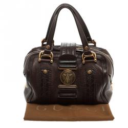 Pre Owned Gucci Dark Brown Guccissima Leather Aviatrix Boston Bag