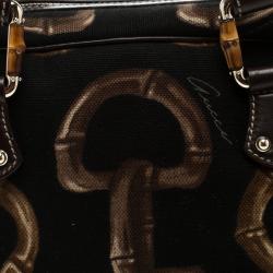 مملوكة مسبقًا حقيبة غوتشي بوسطن كانفاس طباعة هورسبيت بامبو بنية داكنة