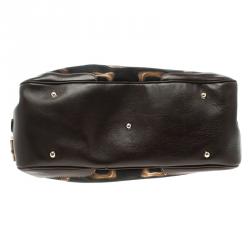 مملوكة مسبقًا حقيبة غوتشي بوسطن كانفاس طباعة هورسبيت بامبو بنية داكنة