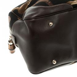 مملوكة مسبقًا حقيبة غوتشي بوسطن كانفاس طباعة هورسبيت بامبو بنية داكنة