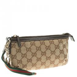Gucci Beige/Brown GG Canvas Charm Wristlet Pouch