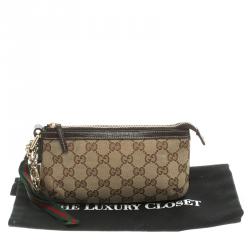 Gucci Beige/Brown GG Canvas Charm Wristlet Pouch