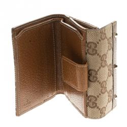 Gucci Beige/Brown GG Canvas Nailhead Compact Wallet