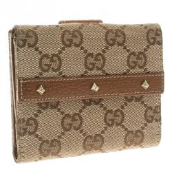 Gucci Beige/Brown GG Canvas Nailhead Compact Wallet