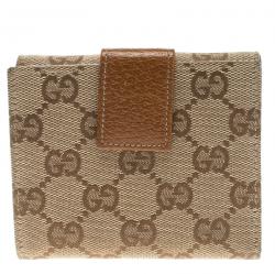 Gucci Beige/Brown GG Canvas Nailhead Compact Wallet
