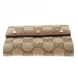 Gucci Beige/Brown GG Canvas Nailhead Compact Wallet