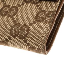 Gucci Beige/Brown GG Canvas Nailhead Compact Wallet