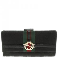 Gucci Black GG Canvas Web Interlocking GG Continental Wallet 