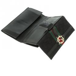 Gucci Black GG Canvas Web Interlocking GG Continental Wallet 