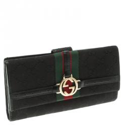 Gucci Black GG Canvas Web Interlocking GG Continental Wallet 